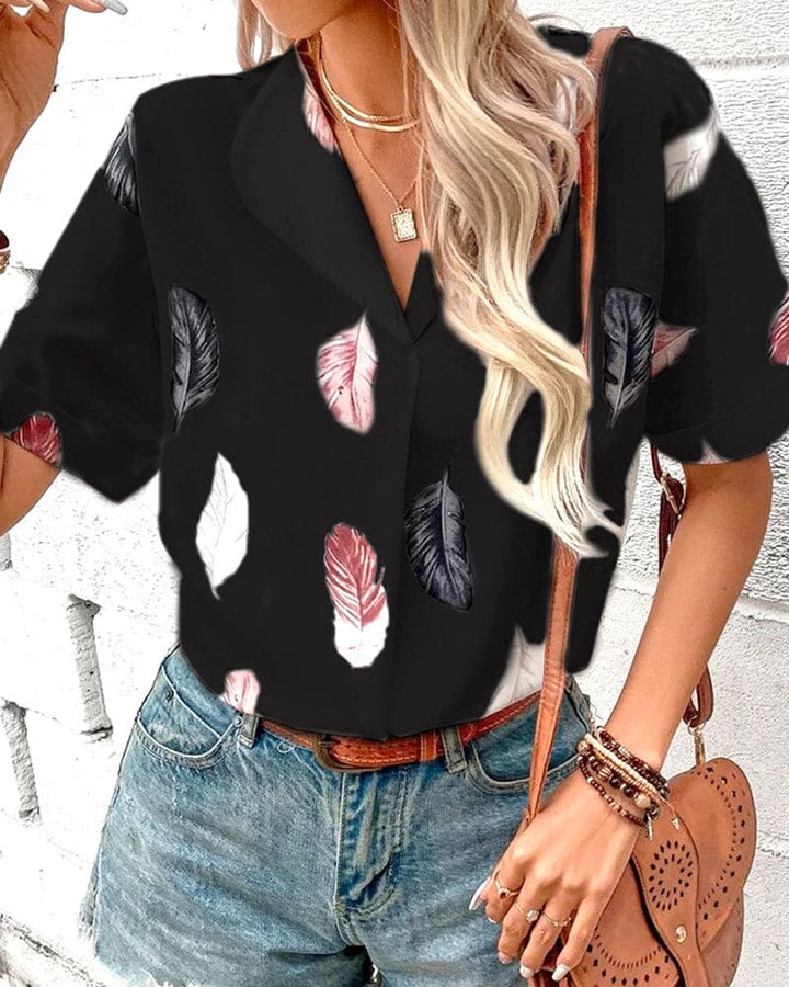 Levoire | Blouse Avec Plumes Et Manches Courtes Noir
