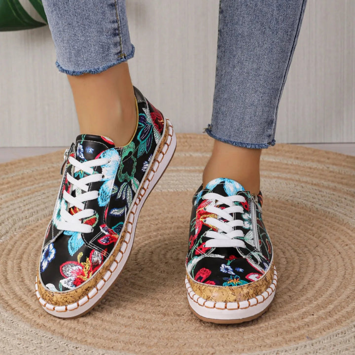 Levoire | Belles chaussures à lacets à motif floral pour femmes Noir