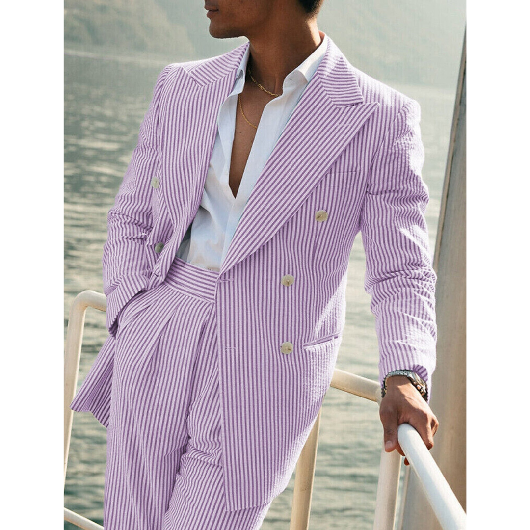 Levoire | Costume D'Invité De Mariage À Rayures Pour - Hommes - Double Boutonnage Pourpre