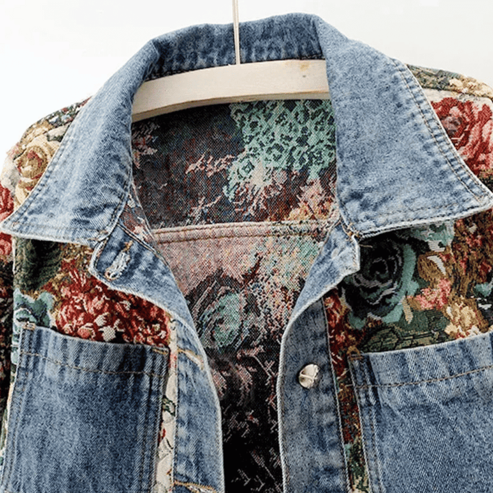 Levoire | Veste En Denim À Fleurs Peintes À La Main Fleurs & Coton Bio