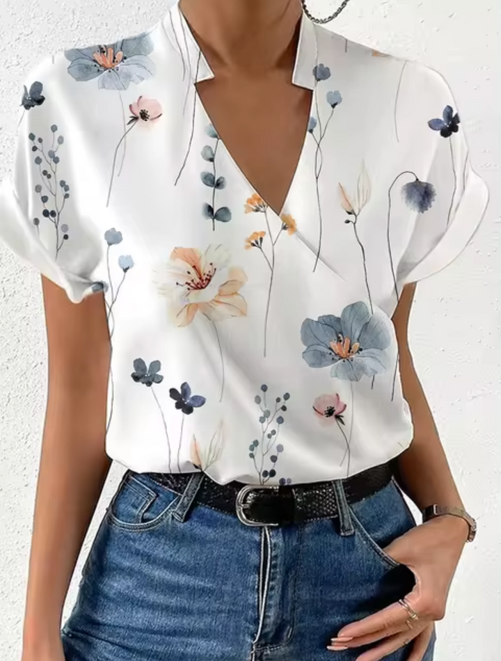 Levoire | Blouse Élégante Avec Décolleté En V Coupe Croisée Gris