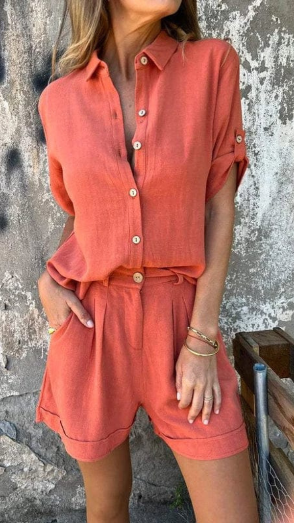 Levoire | Ensemble Lin Respirant Femme Orange
