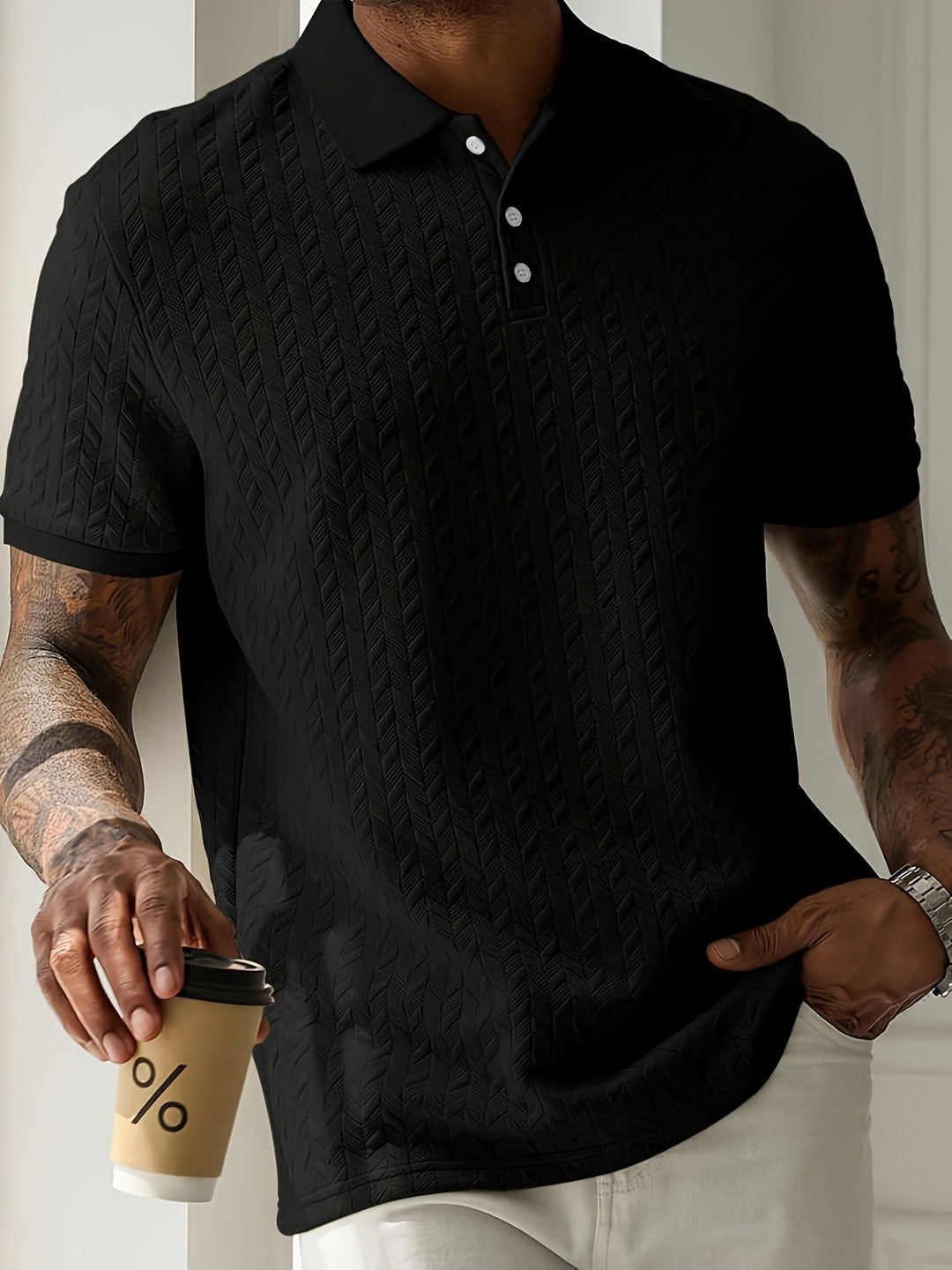 Levoire | Hommes Chemise Henley Élégante Pour Hommes Noir