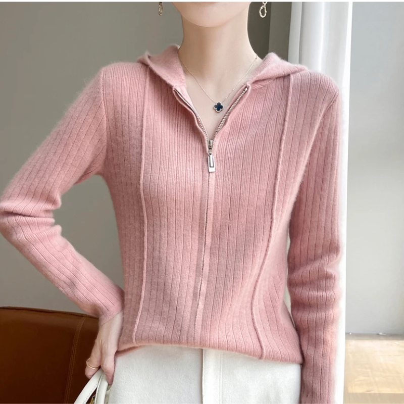 Levoire | Veste femme à zip Slim Fit avec capuche en tricot Rosa
