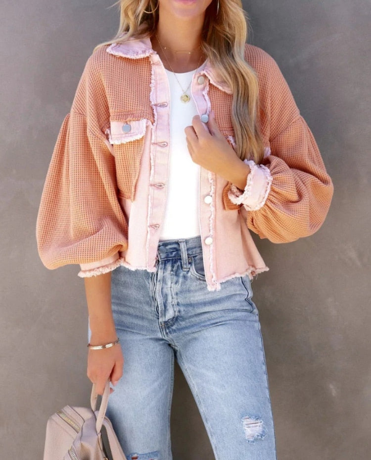 Levoire | Veste Courte Moderne Pour Femmes En Velours Côtelé De Coton Dans Des Tons Pastel Rosa