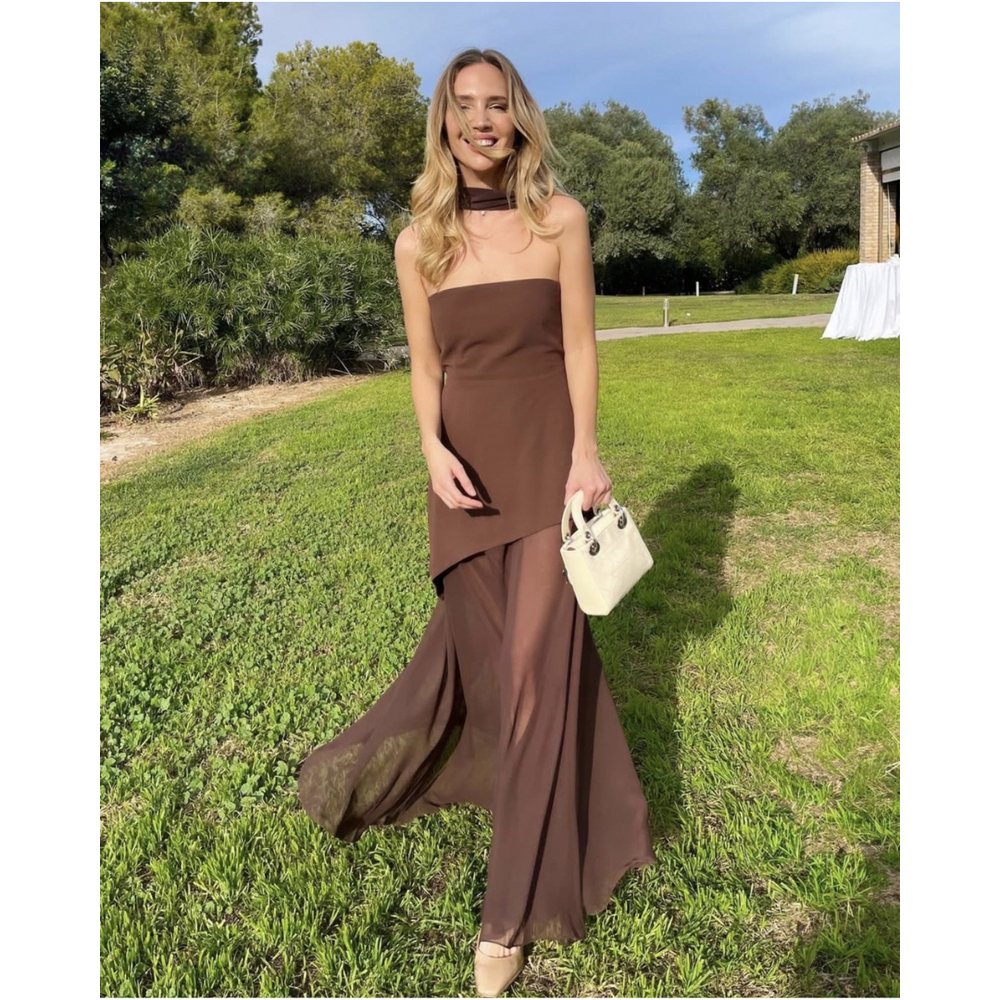 Levoire | Robe D'Été Élégante Et Asymétrique Pour Invitée De Mariage - Maxi Marron