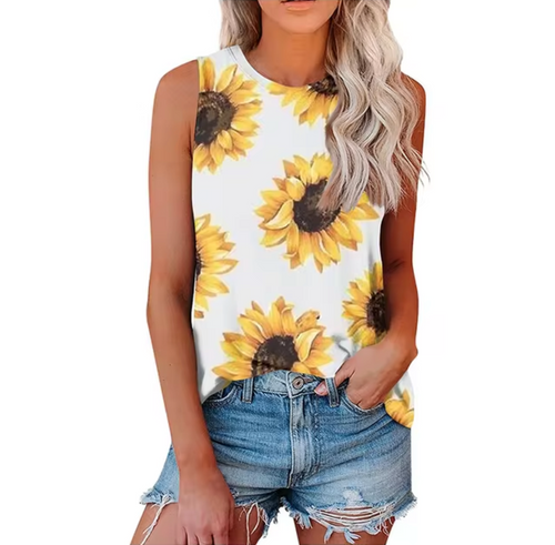 Levoire | T-Shirt Sans Manches Avec Motif De Tournesols