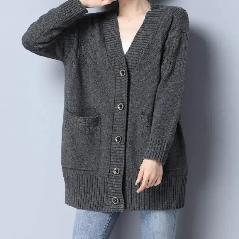 Levoire | Cardigan pour femmes avec col en V et design à boutons Gris