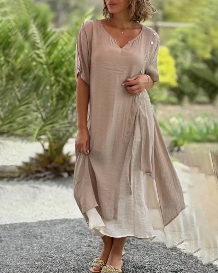 Levoire | Robe asymétrique à manches courtes et décolleté en V Kaki