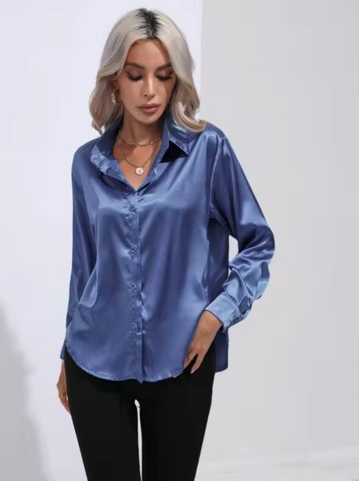 Levoire | Chemisier En Satin À Manches Longues Bleu