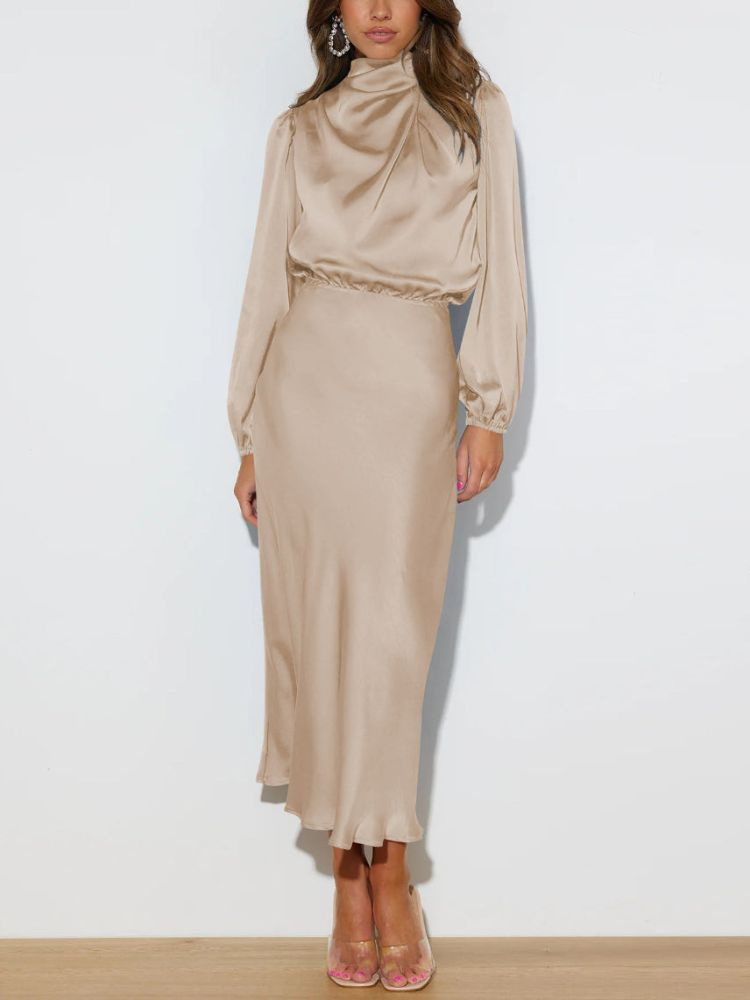 Levoire | Robe élégante pour femmes en satin avec des manches longues Marron clair