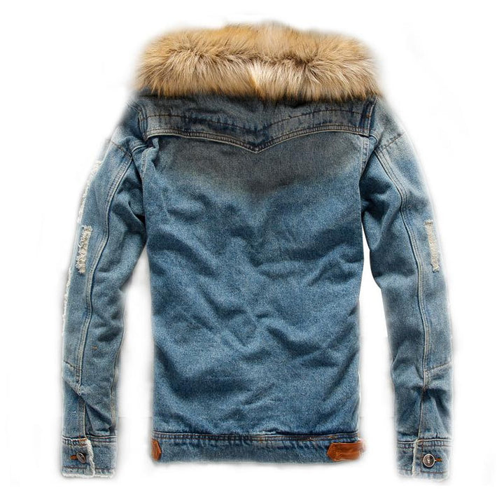 Levoire | Veste En Denim À Manches Longues En Polaire Avec Col En Fourrure