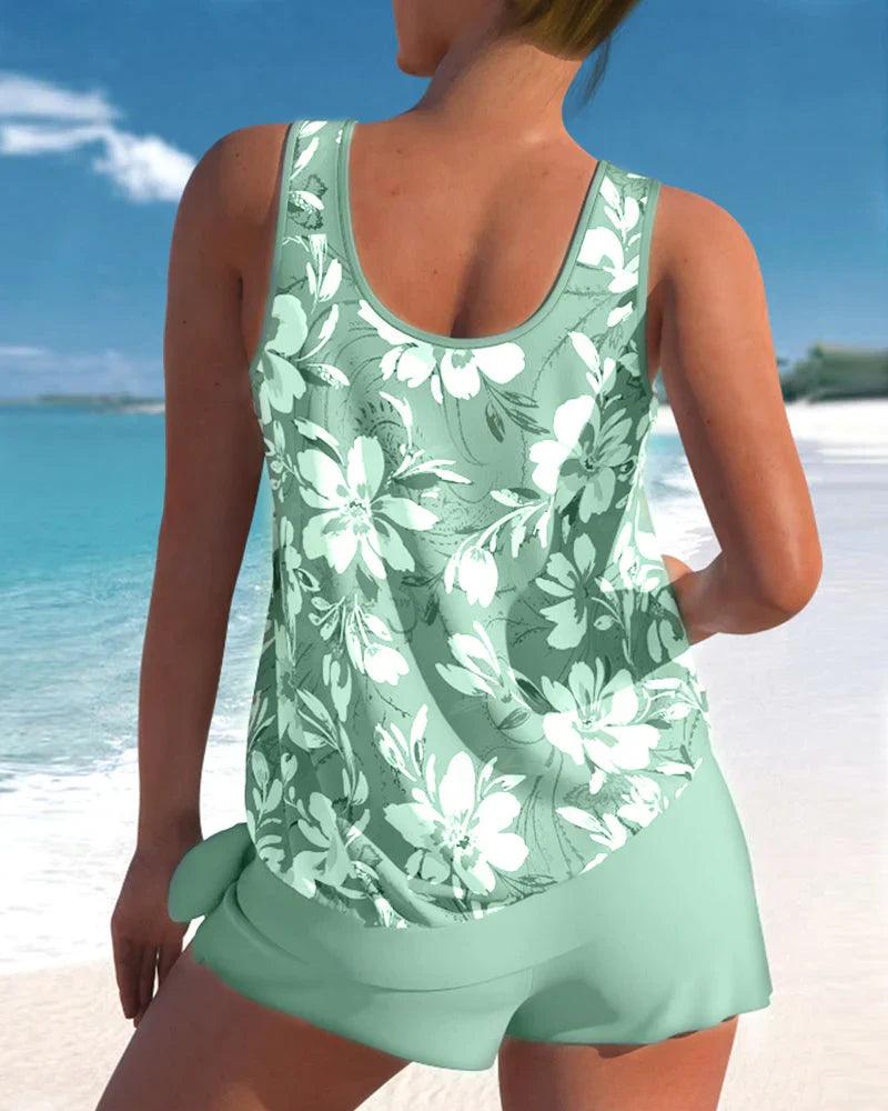 Levoire | Ensemble De Tankini Avec Motif Floral Pour Femmes Vert