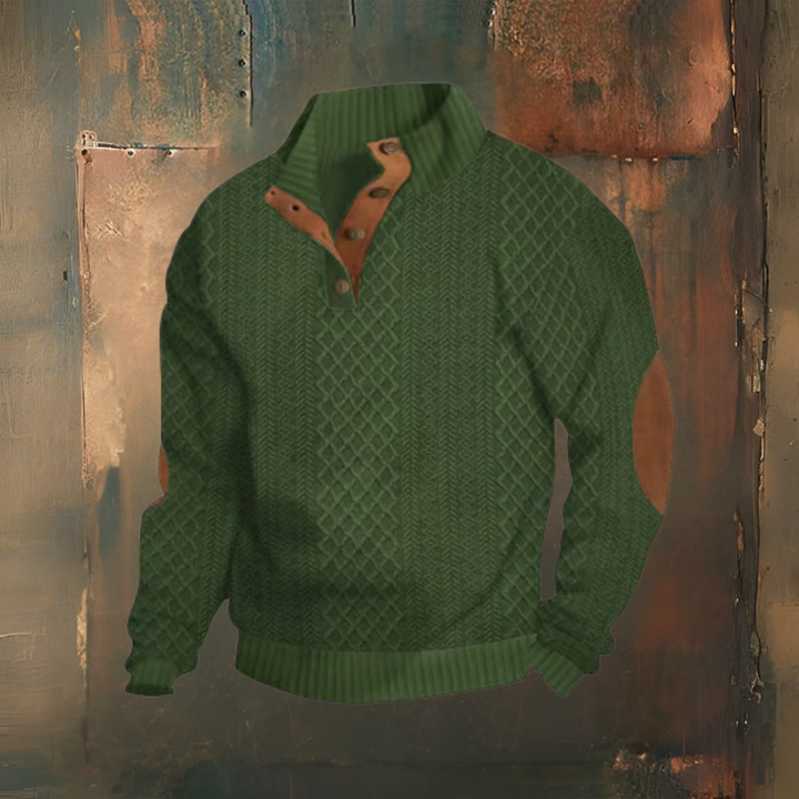 Levoire | Décontracté Jacquard Loose Demi Bouton Col Montant Pull Vert