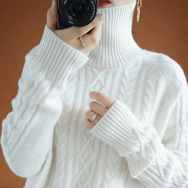 Levoire | Pull En Maille Chaud Pour Femmes | Col Roulé Blanc taille unique