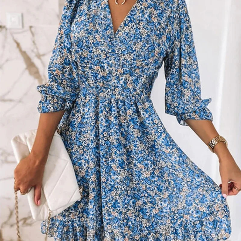 Levoire | Robe Fleurie Confortable Pour Femmes Bleu