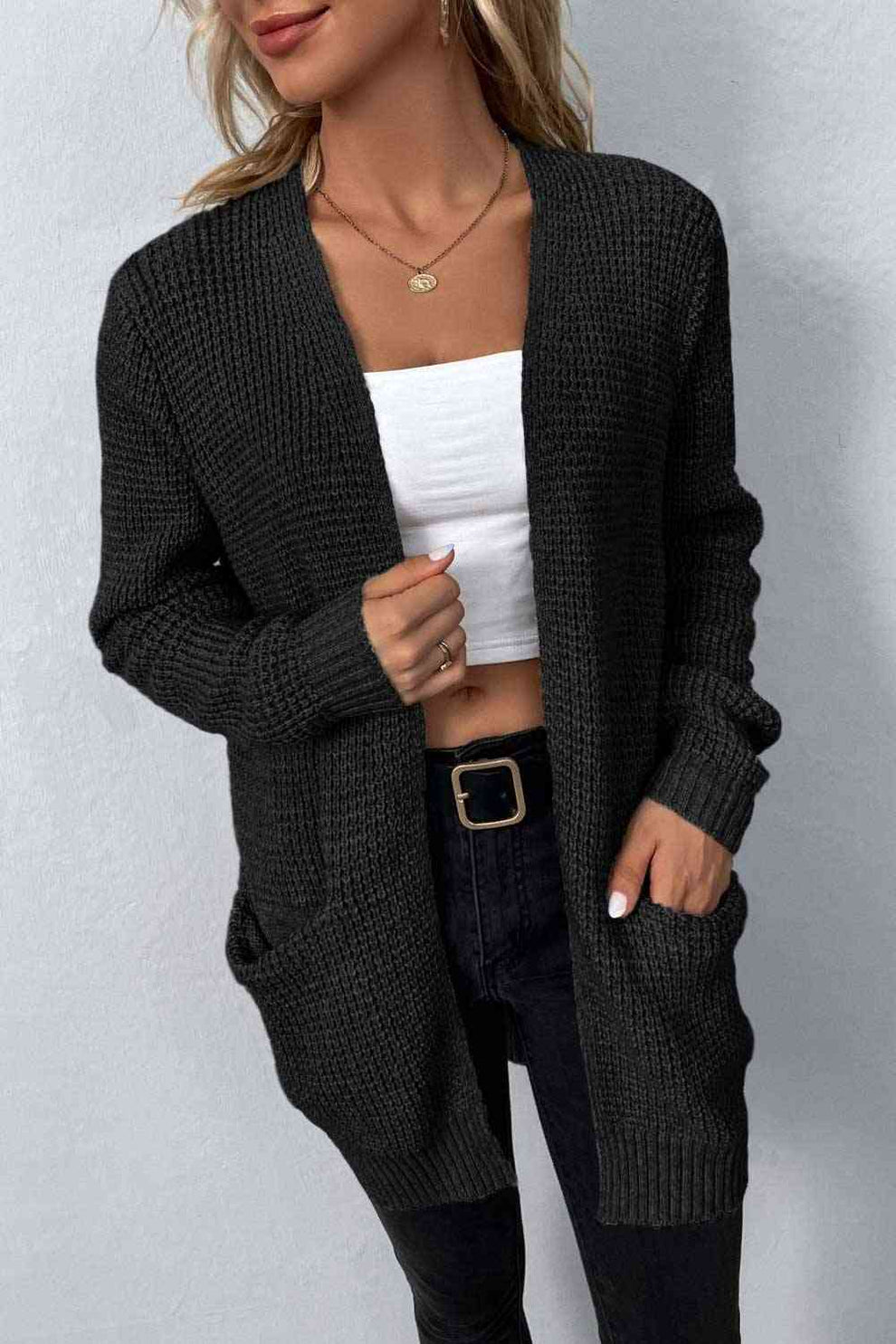 Levoire | Gilet Ouvert Avec Manches Longues Et Poches Pratiques Noir