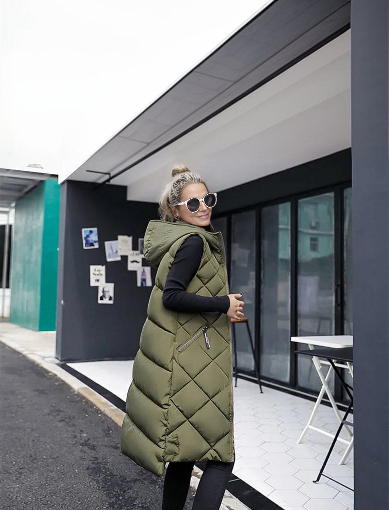 Levoire | Élégante Longue Veste Matelassée Femme Vert