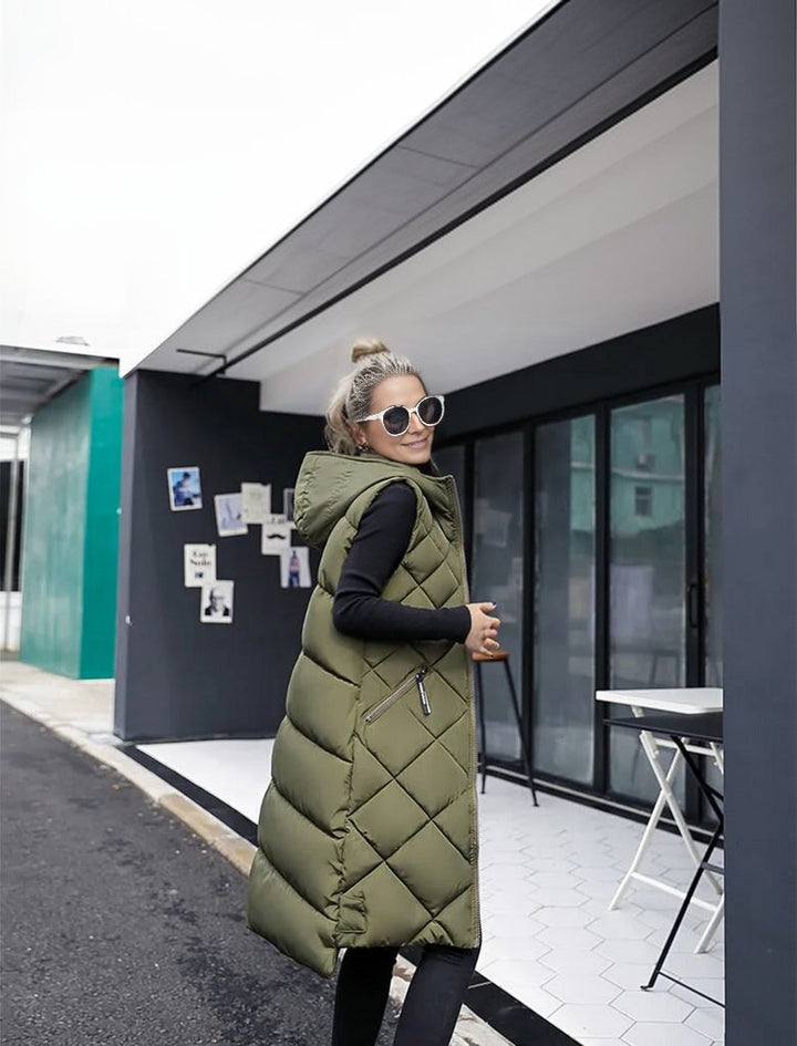 Levoire | Élégante Longue Veste Matelassée Femme Vert