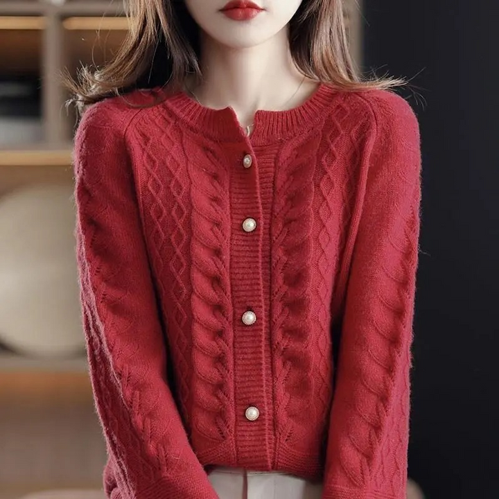 Levoire | Gilet élégant pour femmes en tricot fait main avec des perles Rot