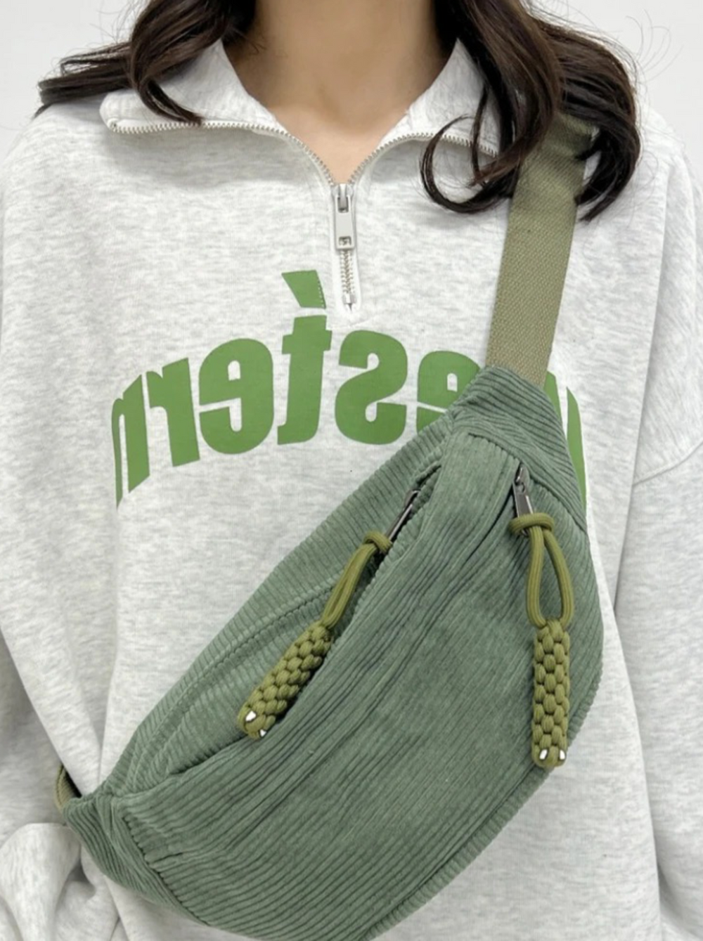 Levoire | Sac banane en velours côtelé Petit sac à porter sur la hanche Sac bandoulière vert
