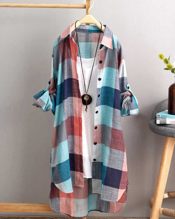 Levoire | Élégant Décontracté longue Chemise à carreaux Multicolore