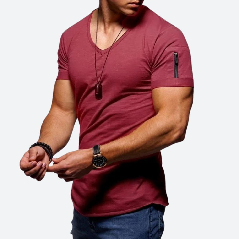 Levoire | T-shirt musclé pour hommes avec décolleté en V Vin Rouge