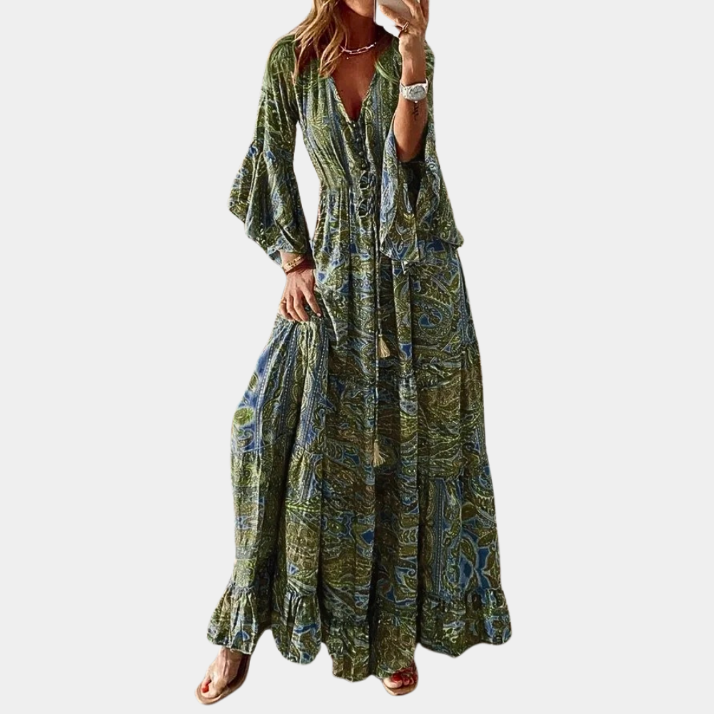 Levoire | Robe Bohémienne pour Femmes Robe Longue Pour Femmes Vert