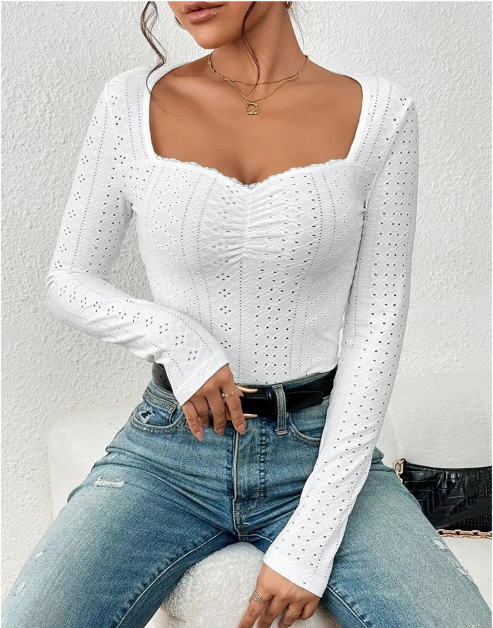 Levoire | Blouse Brodée À La Mode Avec Manches Longues Blanc