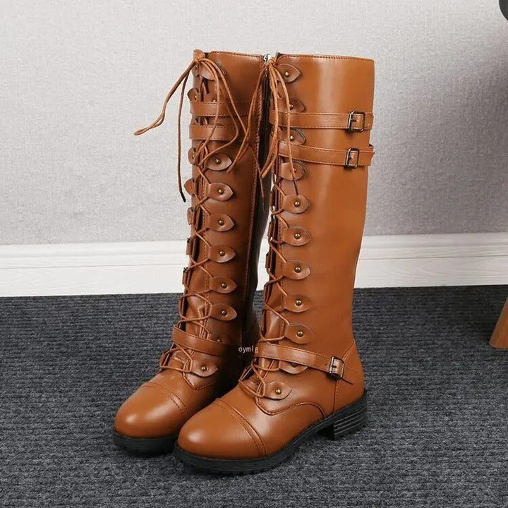 Levoire | Bottes Hautes Pour Femmes Avec Lacets Et Bandoulières Décoratives Jaune