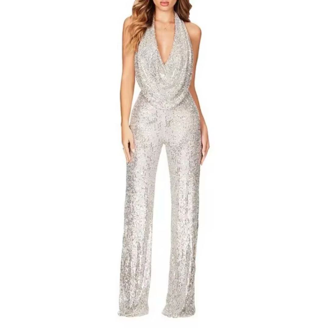Levoire | Monokini Col Halter Collé Avec Sequins Argent