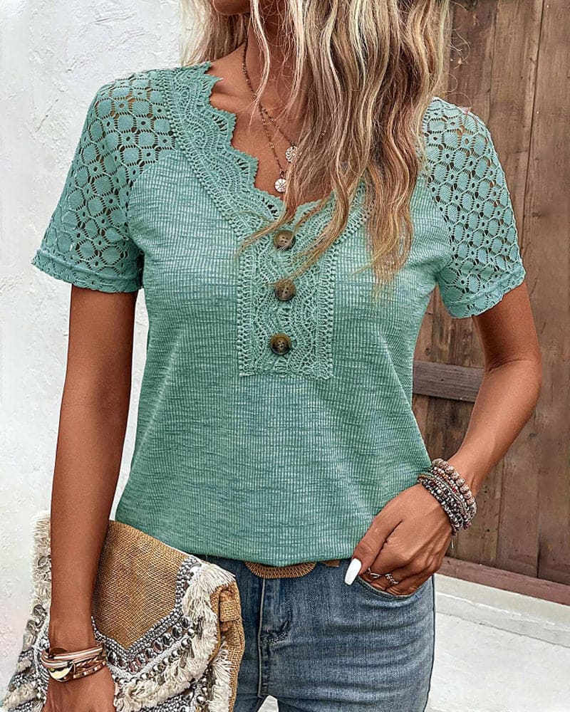 Levoire | T-Shirt En Dentelle À Manches Courtes Vert