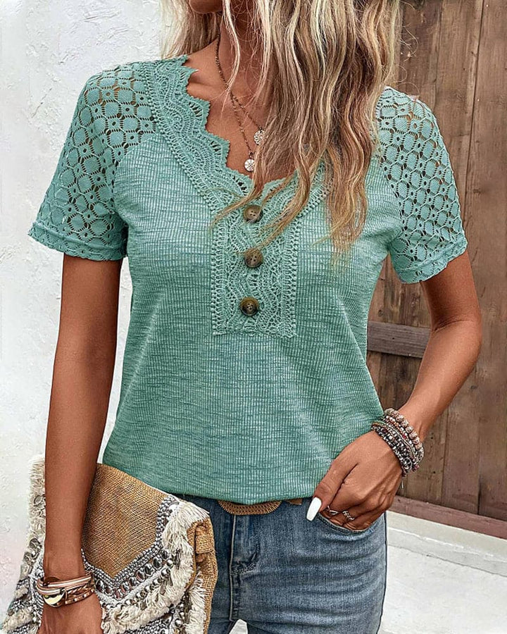 Levoire | T-Shirt En Dentelle À Manches Courtes Vert