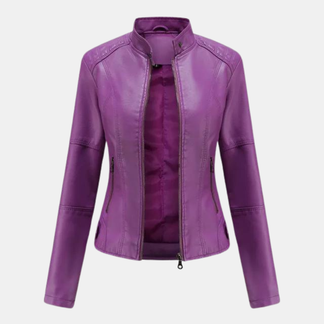 Levoie | Veste en cuir pour femmes avec col montant Violeta
