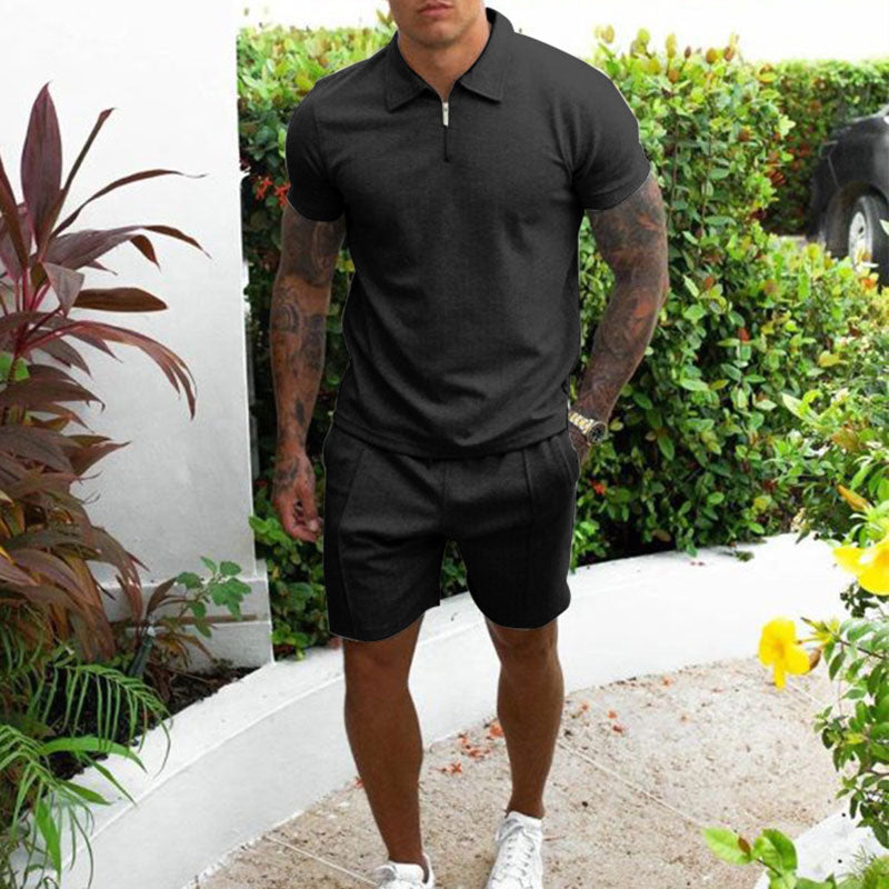 Levoire | Polo & Short pour hommes Ensemble de vêtements d'été pour hommes Noir