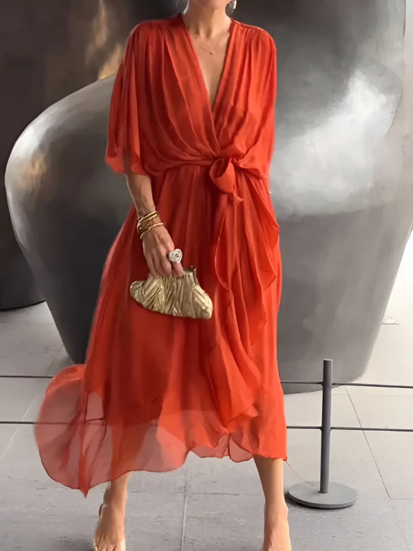 Levoire | Robe Portefeuille Fluide Orange