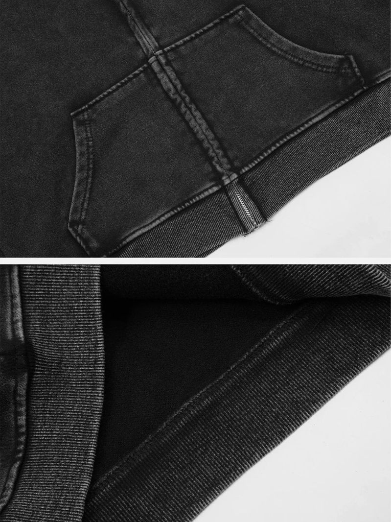 Levoire | Pull à capuche zippé pour hommes en tissu lavé Pull avec fermeture éclair pour hommes