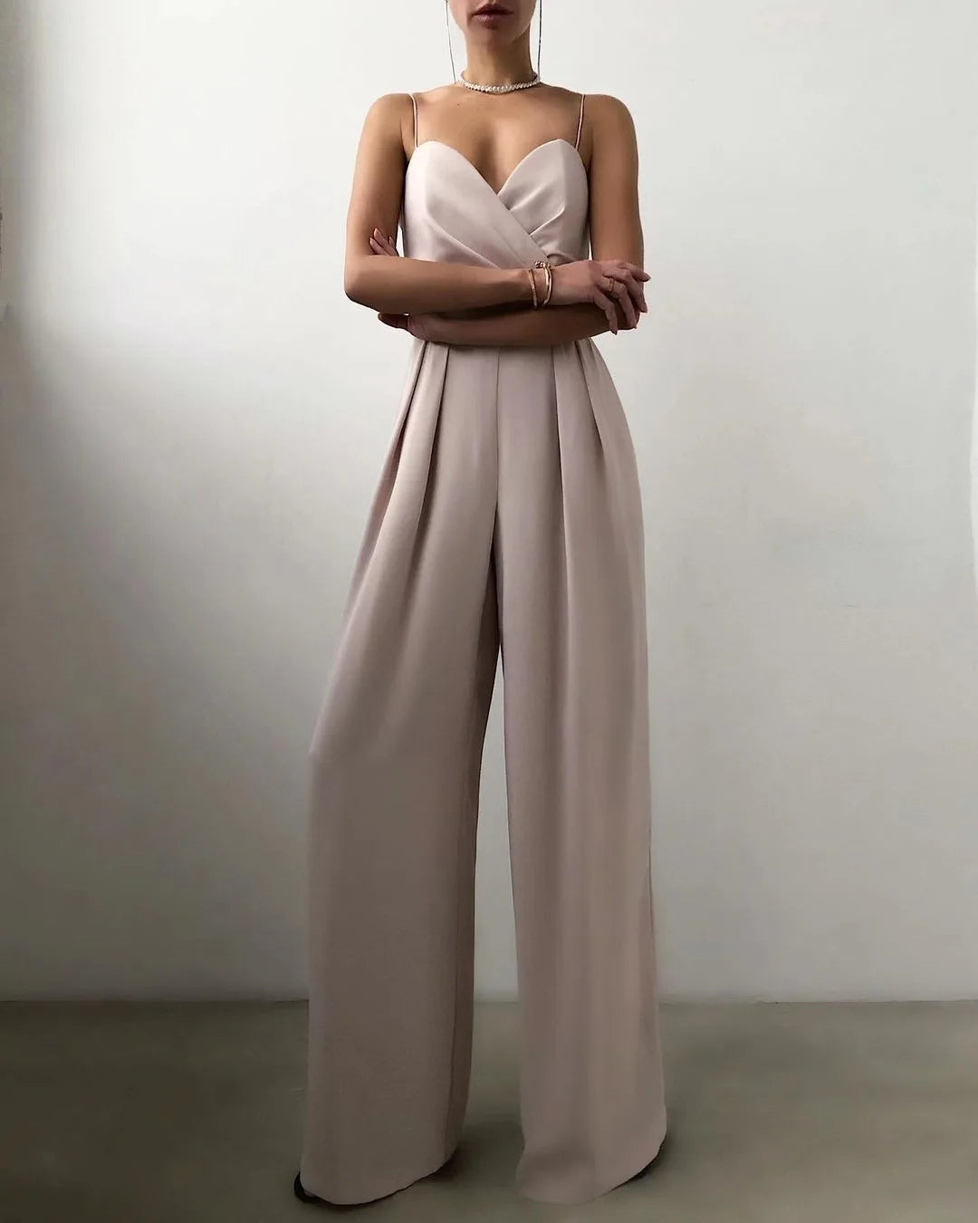 Levoire | Combinaison Sans Bretelles À Taille Haute Et Pantalons Larges Pour Femmes Abricot