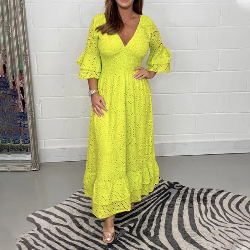 Levoire | Chic Brodé Grace Avec Manches Col Jaune
