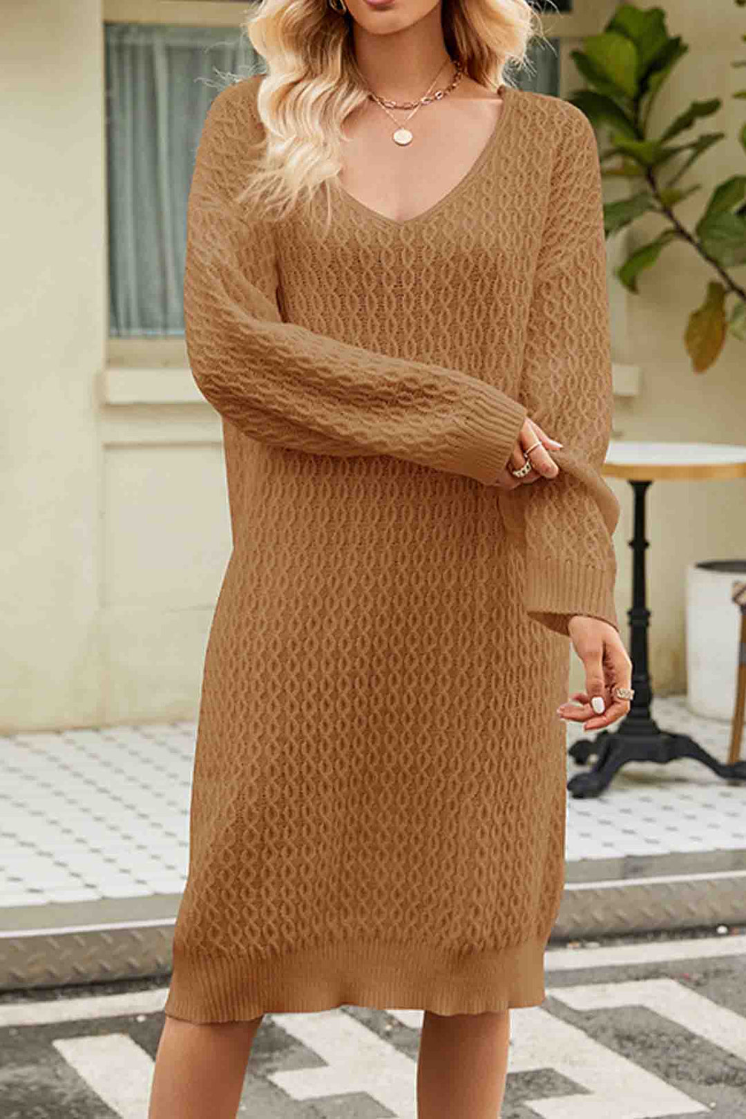 Levoire | Robe Sweat Avec Décolleté En V Profond Pour Une Apparence Élégante Kaki