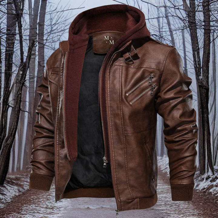 Levoire | Cuir - Veste En Cuir Chaude De Haute Qualité Avec Capuche Café