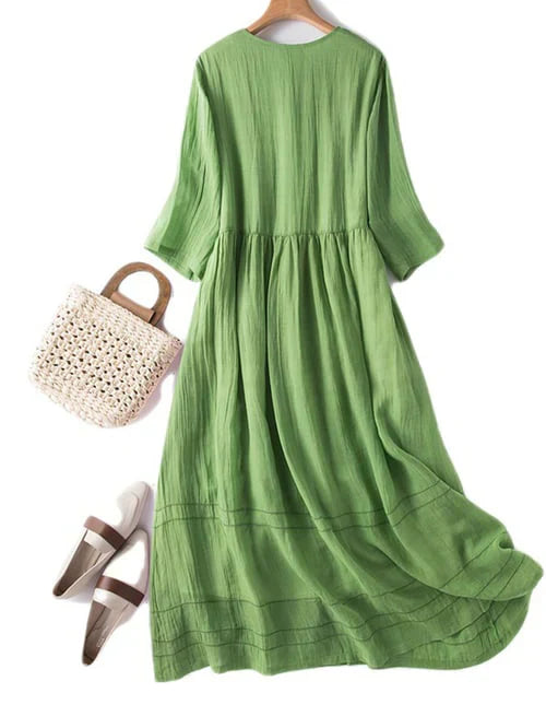 Levoire | Robe Rétro Pour Femmes, Décolleté En V, Unie, Manches Mi-Longues