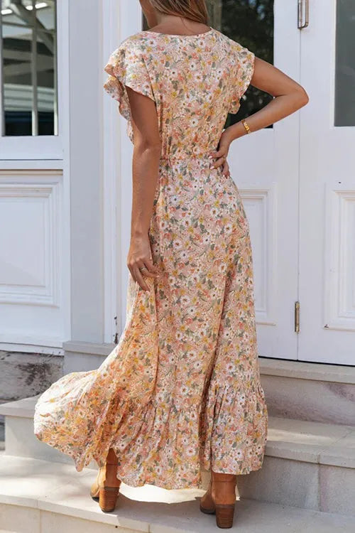Levoire | Maxi-robe avec volants de boutons et cordon de serrage fleuri
