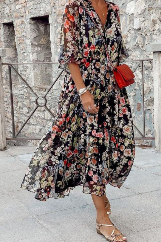 Levoire | Robe Longue À Fleurs Élégante À Manches Longues