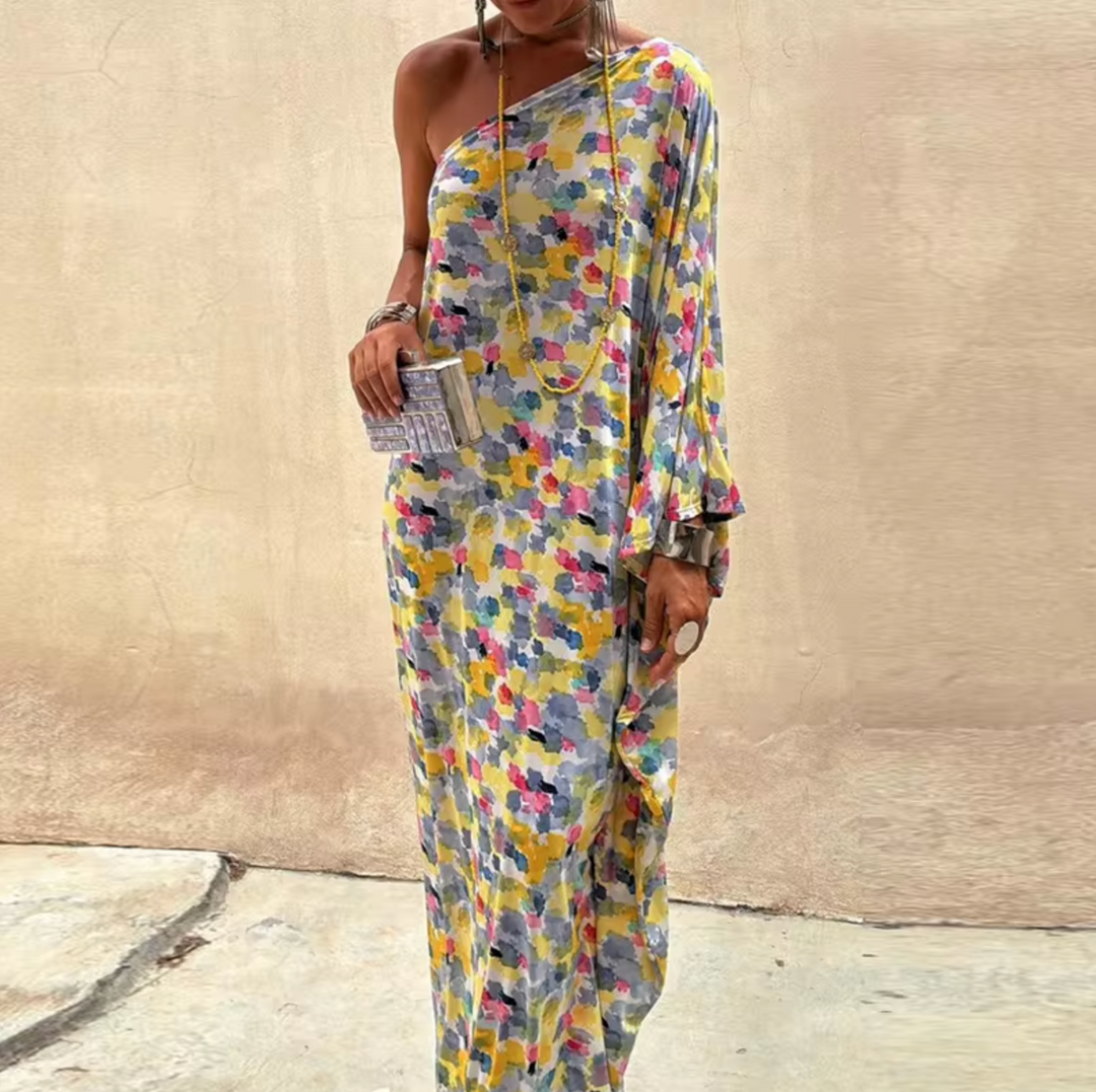 Levoire | Robe Longue Avec Motif Floral Et Une Épaule Multicolore