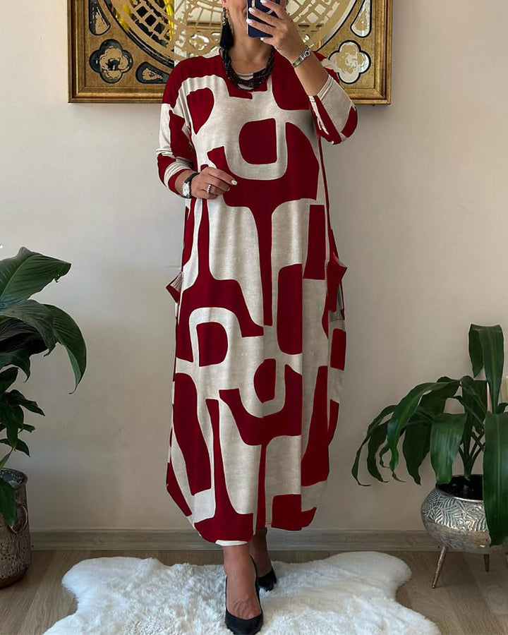 Levoire | Long Printed Dress With Long Sleeves Rot