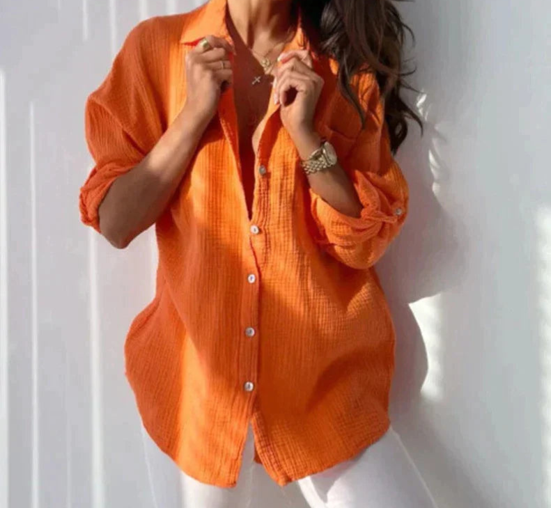 Levoire | Chemisier d'été tendance pour femmes à manches longues avec col Orange