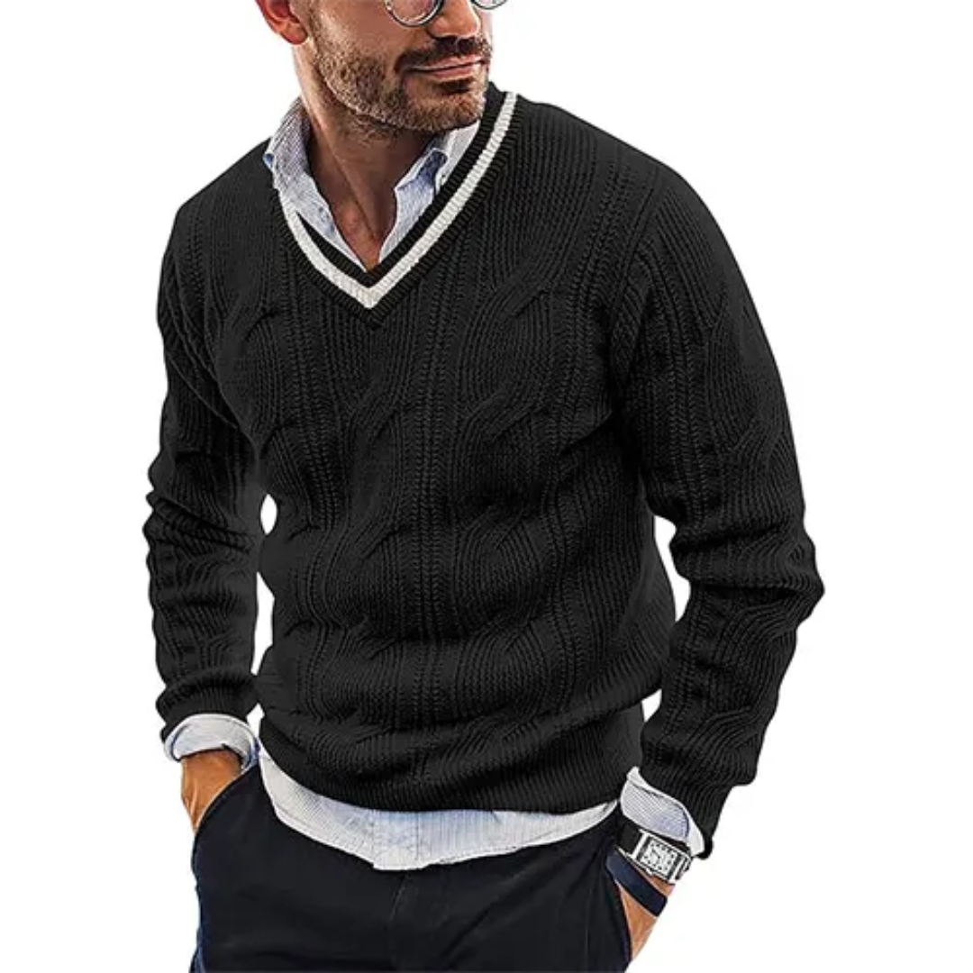 Levoire | Pull à col en V chaud pour hommes Noir