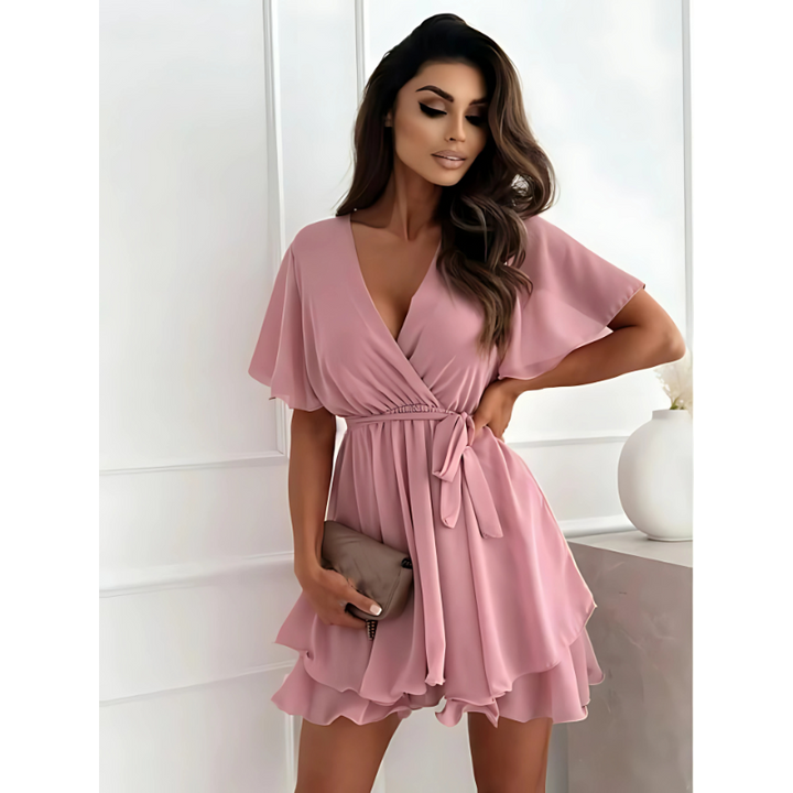 Levoire | Robe D'Été À Volants À Encolure En V Rosa