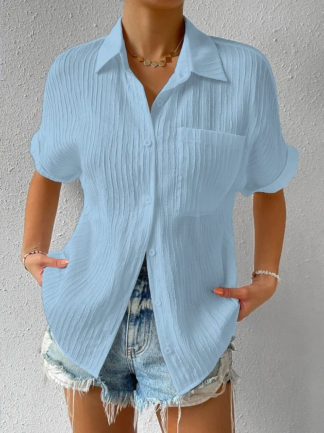 Levoire | Chemisier col chemise boutonné décontracté coupe ample Bleu